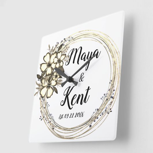 Elegant Floral Wreath Wedding Vierkante Klok (Hoek)