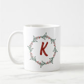 Elegant Floral Wreator Monogram Initiaal Kerstmis Koffiemok (Links)