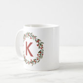 Elegant Floral Wreator Monogram Initiaal Kerstmis Koffiemok (Voorkant links)