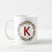 Elegant Floral Wreator Monogram Initiaal Kerstmis Koffiemok (Links)