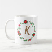 Elegant Floral Wreator Monogram Initiaal Kerstmis Koffiemok (Links)