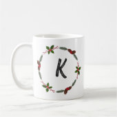 Elegant Floral Wreator Monogram Initiaal Kerstmis Koffiemok (Links)