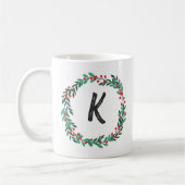 Elegant Floral Wreator Monogram Initiaal Kerstmis Koffiemok (Links)