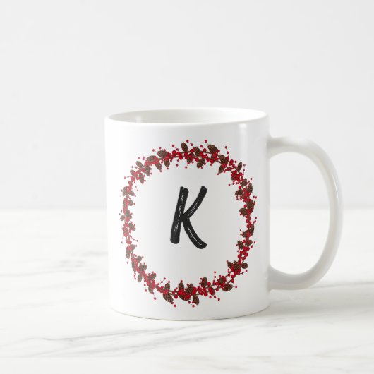 Elegant Floral Wreator Monogram Initiaal Kerstmis Koffiemok (Rechts)