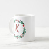 Elegant Floral Wreator Monogram Initiaal Kerstmis Koffiemok (Voorkant links)