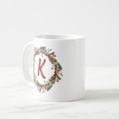 Elegant Floral Wreator Monogram Initiaal Kerstmis Koffiemok (Voorkant links)