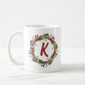 Elegant Floral Wreator Monogram Initiaal Kerstmis Koffiemok (Links)