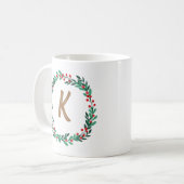 Elegant Floral Wreator Monogram Initiaal Kerstmis Koffiemok (Voorkant links)