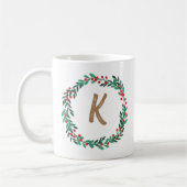 Elegant Floral Wreator Monogram Initiaal Kerstmis Koffiemok (Links)
