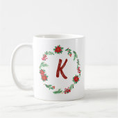 Elegant Floral Wreator Monogram Initiaal Kerstmis Koffiemok (Links)