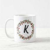 Elegant Floral Wreator Monogram Initiaal Kerstmis Koffiemok (Links)