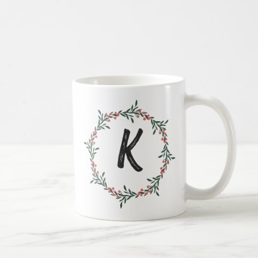 Elegant Floral Wreator Monogram Initiaal Kerstmis Koffiemok (Rechts)