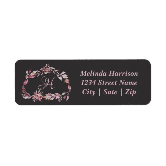 Elegant Floral Wreator Monogram Return Address Etiket (Voorkant)