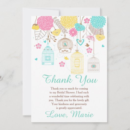 Elegant Floral Yellow and Pink Bridal Shower Bedankkaart (Voorkant)