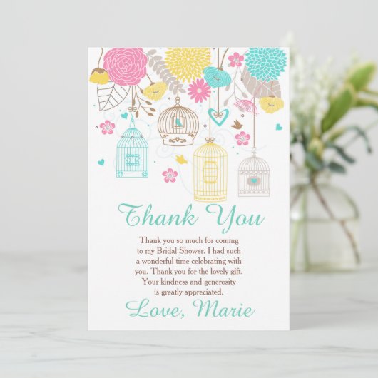 Elegant Floral Yellow and Pink Bridal Shower Bedankkaart (Staand voorkant)