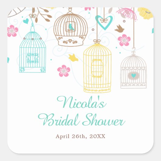 Elegant Floral Yellow and Pink Bridal Shower Vierkante Sticker (Voorkant)