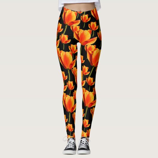 Elegant Floral Yellow-and-Red Streked Tulips Leggings (Voorkant)