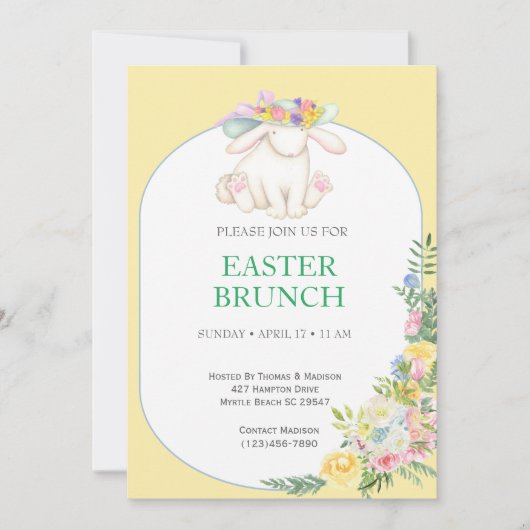 Elegant Floral Yellow Easter Brunch Uitnodiging (Voorkant)