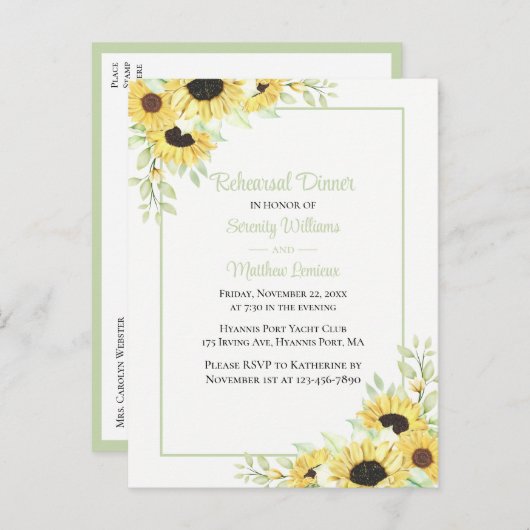 Elegant Floral Yellow Sunflower repesal Dinner Uitnodiging Briefkaart (Voorkant / Achterkant)