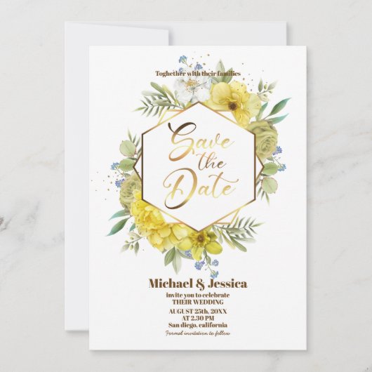 Elegant Floral Yellow Waterverf Rozen Wedding Kaart (Voorkant)