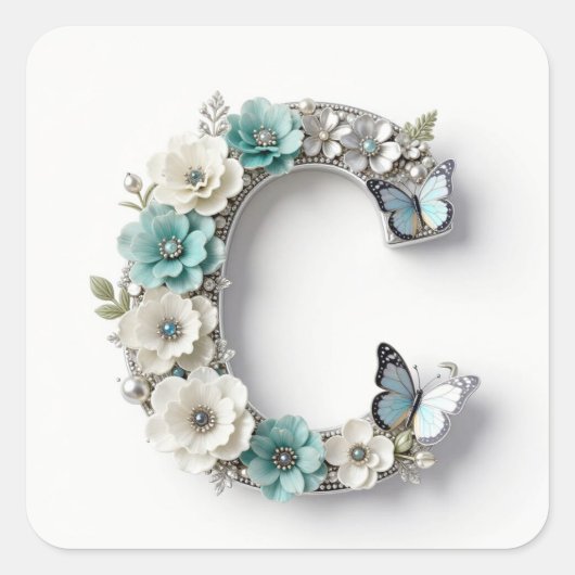 Elegant Floral Your Monogram C Paper Stickers (Voorkant)