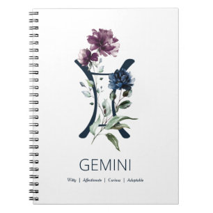 Elegant Floral Zodiac Star Sign Gemini Notitieboek