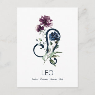Elegant Floral Zodiac Star Sign Leo Briefkaart