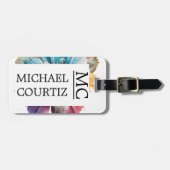 Elegant florale botanische regenboog Monogrammen Bagagelabel (Voorkant horizontaal)