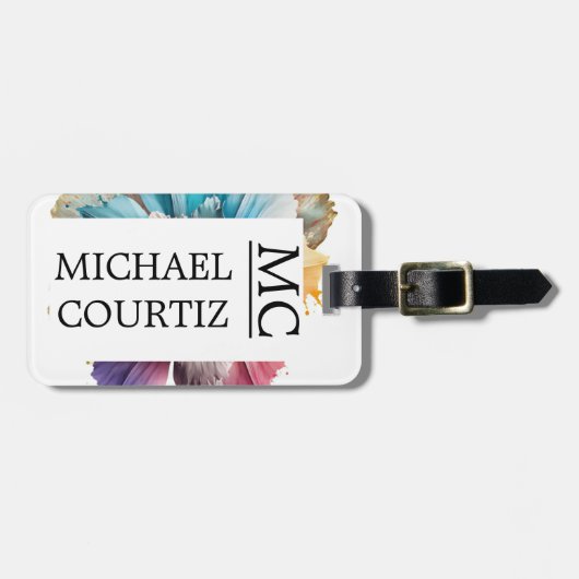 Elegant florale botanische regenboog Monogrammen Bagagelabel (Voorkant horizontaal)