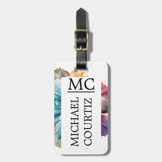 Elegant florale botanische regenboog Monogrammen Bagagelabel (Voorkant verticaal)