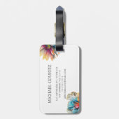 Elegant florale botanische regenboog Monogrammen Bagagelabel (Achterkant verticaal)