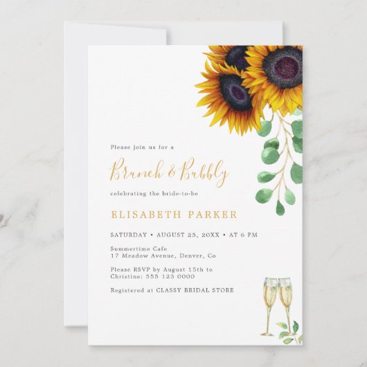 Elegant florale eucalyptusbladeren brunch en bubbe kaart (Voorkant)