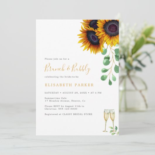 Elegant florale eucalyptusbladeren brunch en bubbe kaart (Staand voorkant)