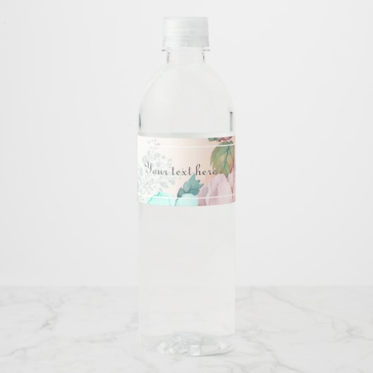 Elegant florale groen water Etiket fles (Voorkant)