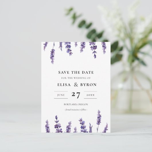 Elegant florale lavender Sparen de datum Briefkaart (Staand voorkant)