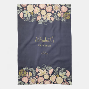 Elegant -florale marineblush-perzik theedoek