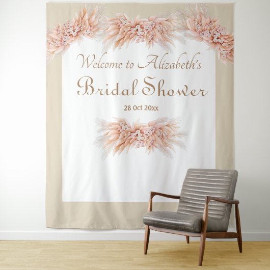 Elegant florale waterverf vrijgezellenfeest beige wandkleed (In situ)