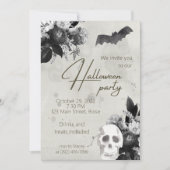 Elegant Florals and Skull Halloween Party Invitati Kaart (Voorkant)