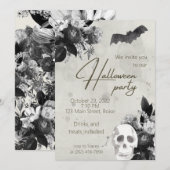 Elegant Florals and Skull Halloween Party Invitati Kaart (Voorkant / Achterkant)