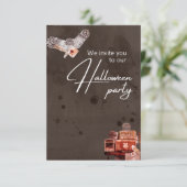 Elegant Florals and Skull Halloween Party Kaart (Staand voorkant)