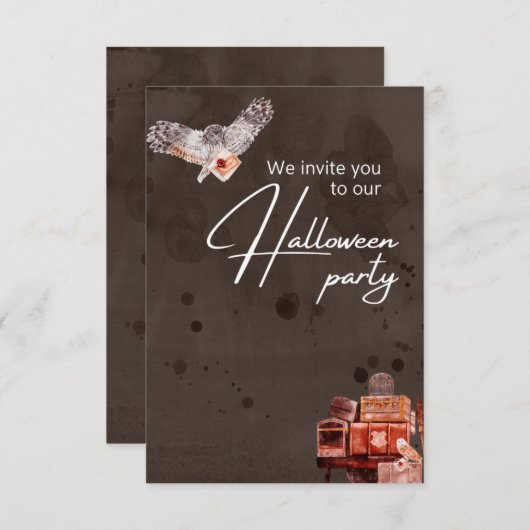 Elegant Florals and Skull Halloween Party Kaart (Voorkant / Achterkant)