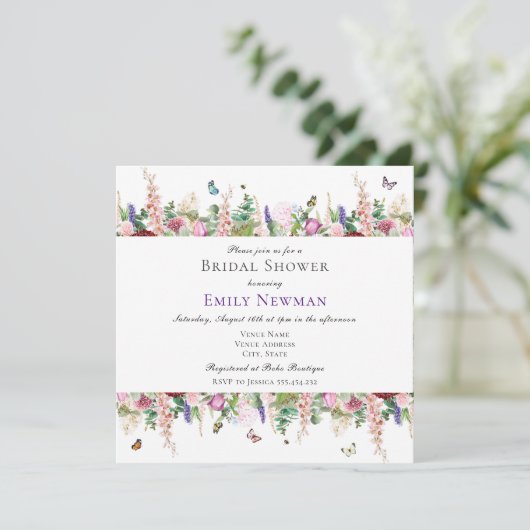 Elegant Florals Butterflies Bridal Shower Kaart (Staand voorkant)