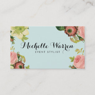 Elegant  Florals op Robins Egg Blue Visitekaartje