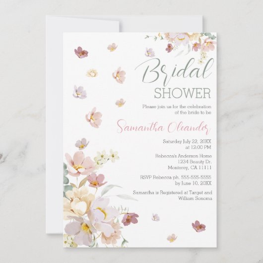 Elegant Florals Wildbloemen Roze Vrijgezellenfeest Kaart (Voorkant)