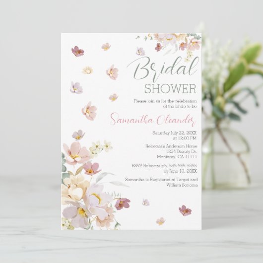 Elegant Florals Wildbloemen Roze Vrijgezellenfeest Kaart (Staand voorkant)