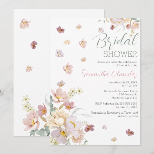 Elegant Florals Wildbloemen Roze Vrijgezellenfeest Kaart (Voorkant / Achterkant)