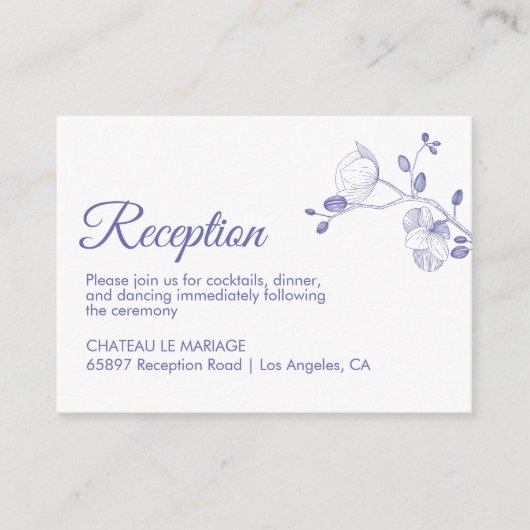 Elegant florchideeën moderne periwinkle receptie informatiekaartje (Voorkant)