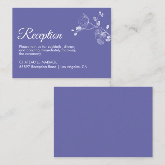 Elegant florchideeën moderne periwinkle receptie informatiekaartje (Voorkant / Achterkant)