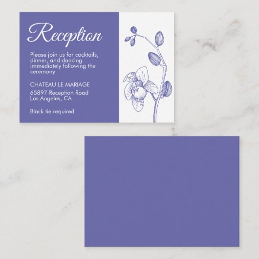 Elegant florchideeën moderne periwinkle receptie informatiekaartje (Voorkant / Achterkant)