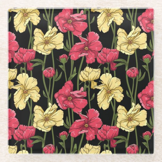 Elegant floreel patroon 2 glazen onderzetter (Voorkant)